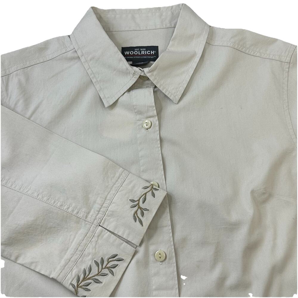 NWT Vintage 2003 Woolrich Women's L Cotton Embroidered Ecru Button Up 3/4 Sleeve